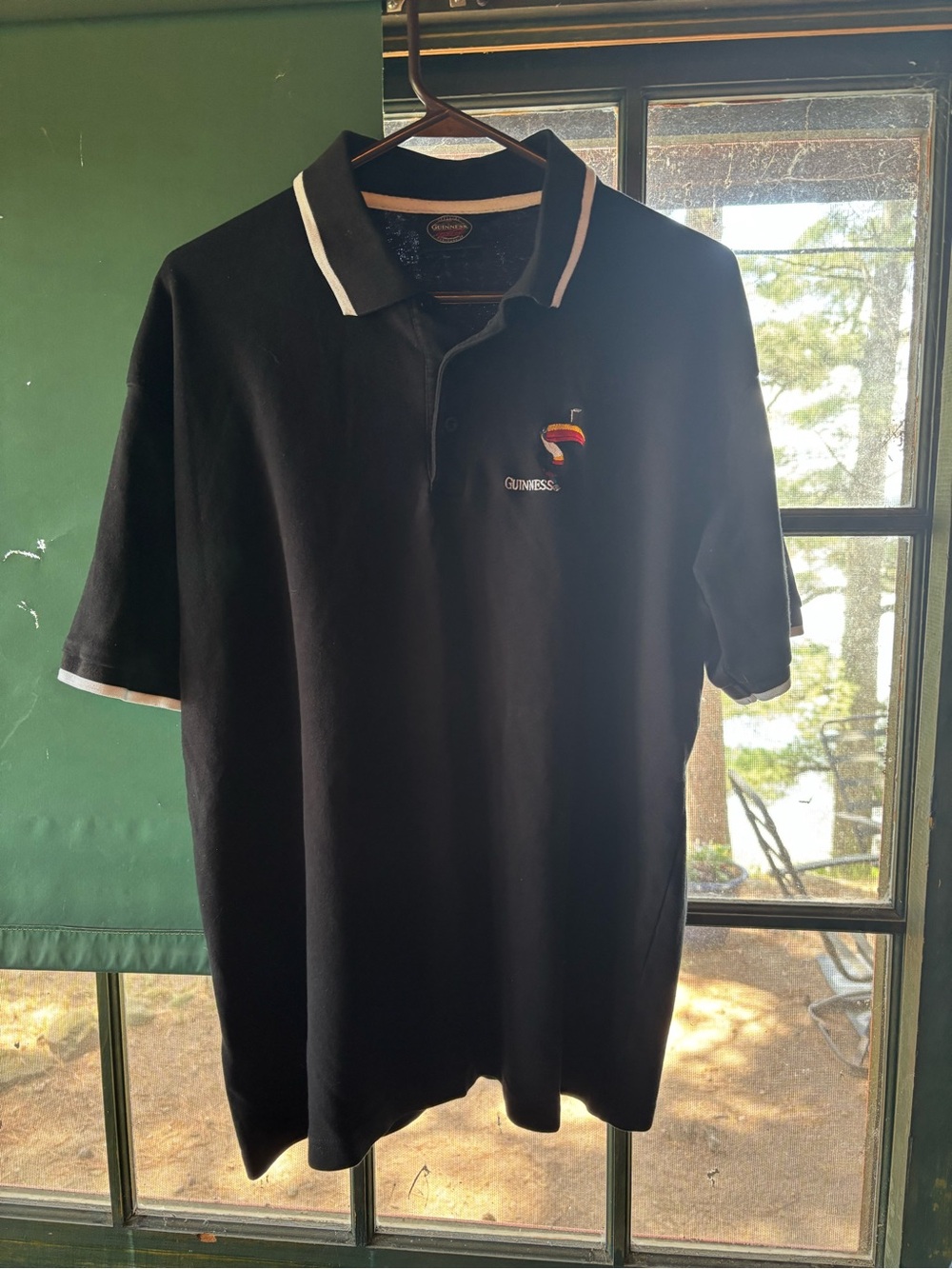 Guinness Black Polo with White Trim and Embroidered Harp